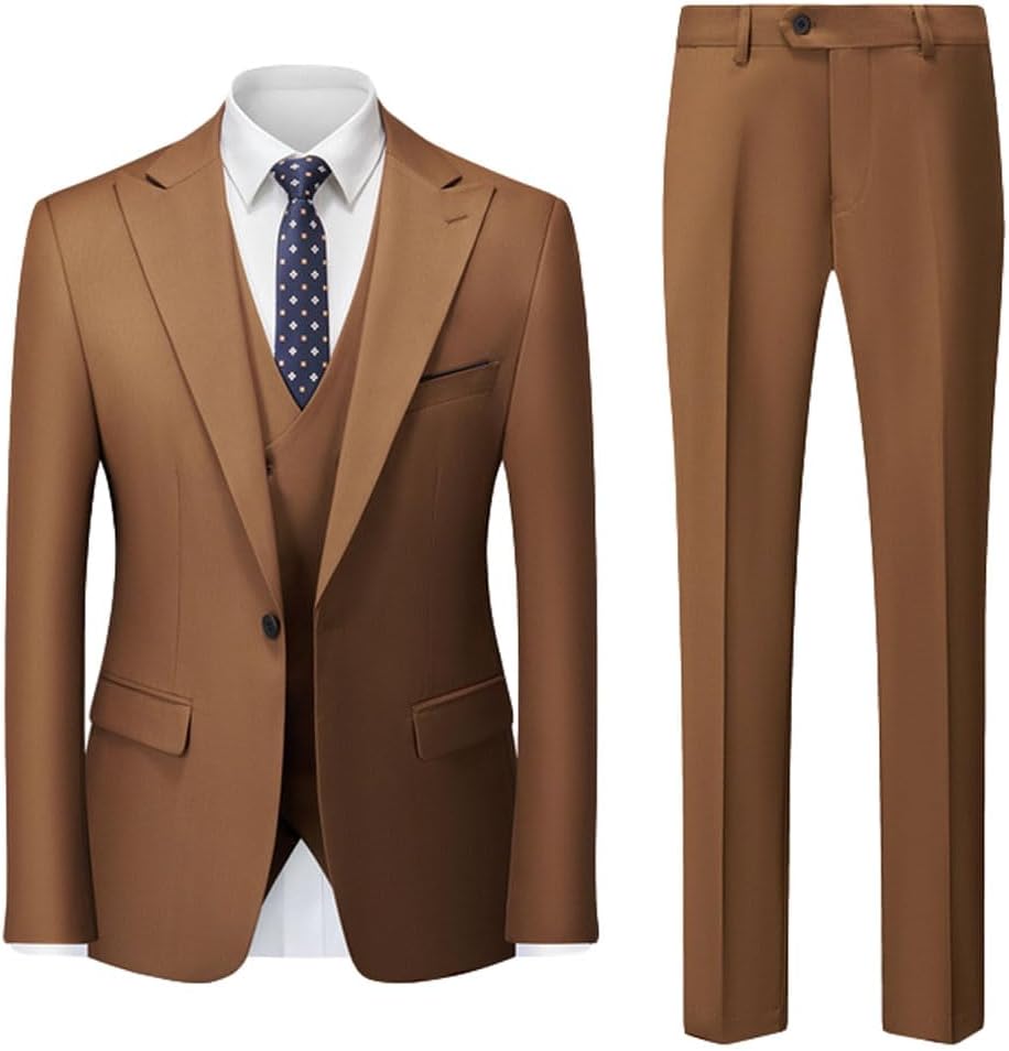 3 PC Mens Groom Tuxedos Slim Fit Wedding Suits for Men Business Suit Jacket Vest Pants Prom Party Suits