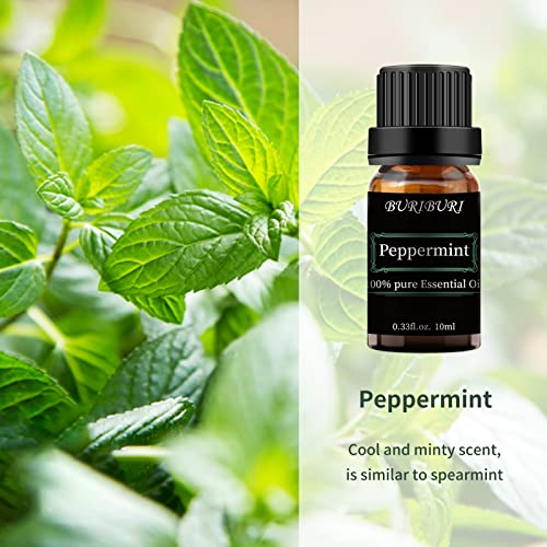 Image of BURIBURI Peppermint Essential Oil 100% Pure, Undiluted, Natural, Organic Aromatherapy Mint Essential Oils 10ML for Diffuser, Soap Candle Making