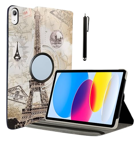 Image of ProElite Cover for Apple iPad (A16) 11th /10th Gen (2025 /2022) Case Cover, 360 Rotatable Smart Flip Case Cover for Apple iPad 11th /10th Generation 2025 /2022 with Stylus Pen, Eiffel