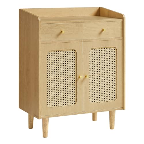 VASAGLE BOHOVEN Collection - Buffet Cannage, Meuble de Rangement, Placard avec Portes et Tiroirs en Rotin, Étagère Réglable, Style Bohème, pour Salle à...