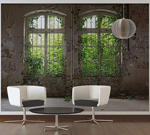 awallo Fototapete «Alte Fenster» in Beige, Braun, Grün, Vliestapete 350x255cm | XXL Bild-Tapete Wand-Bild Digitaldruck