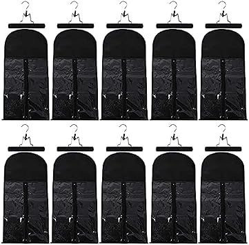 10pcs Wig Storage Bags with Wood Hangers Black Wig Bags+Black Hangers