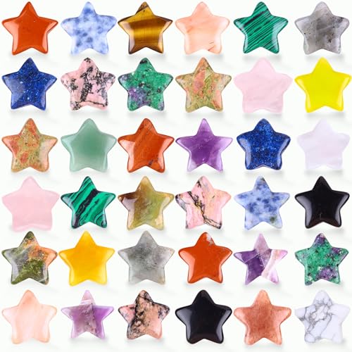 UU UNIHOM 48PCS Bulk 0.8inch Star Shaped Crystal Stones Assorted Mini Star Worry Stone Polished Pocket Palm Mini Gemstones Christmas Gifts Meditation Balancing DIY and Home Decor