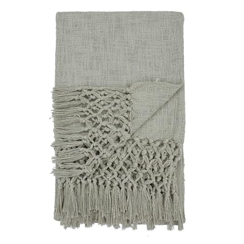 Image of HAKAM Cotton Throw Blanket with Macrame Tassels for 3 Seater Sofa | Ideal for Your Home, Living Room, Sofa, Bed, Chair, Picnic & Used for Gift - 50X70 inch (Dark Biege, Small Single)