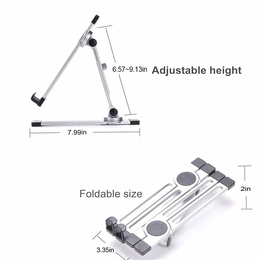 Stojak na tablet z aluminium, regulowany kąt/wysokość, składany uchwyt, telefon komórkowy, książki, zestaw głośnomówiący