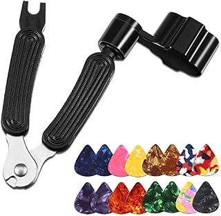 3 in 1 Guitar String Winder Cutter and Bridge Pin Puller, String Winder Acoustic Electric Guitar String Winder Tool,Guitar Repair Tool with 16 Pieces Guitar Picks