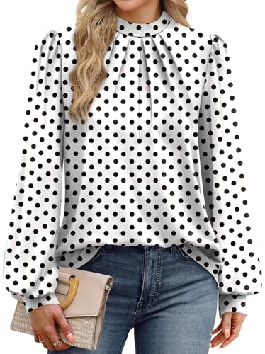 Image of WIHOLL Long Sleeve Shirts for Women Mock Neck Tops Pleated Front Blouses Dressy Casual Spring Fall Clothes 2026 Fashion