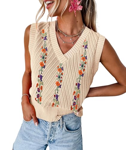 Image of MARZXIN Women Sleeveless Sweater V Neck Casual 2026 Fall Knitted Chevron V Neck Sweater Vest Color Block Pullover Sweater Top
