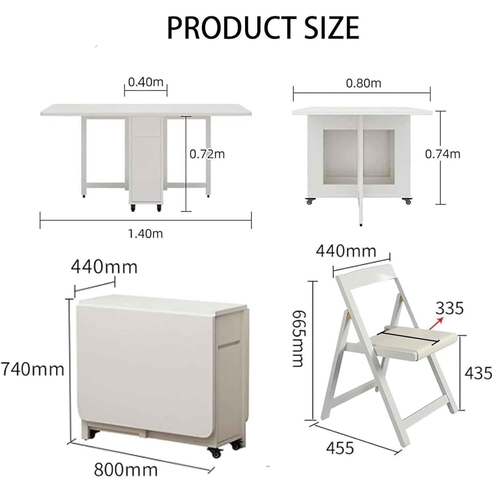 Set Tavolo da Pranzo Pieghevole in Legno Massello, Tavolo Industriale con Ribalte con 4 Sedie e Cassetto Tavoli Allungabili a Scomparsa Multifunzionali for Cucina Soggiorno(White)