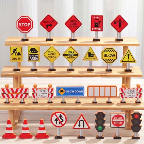 Image of Blosssound Wooden Toys Set for Preschool Classroom - Multicultural Career People Blocks Educational Wooden Play for Kids Learning Toys Play Games Activity Supplies(26 Pcs,Construction Signals)