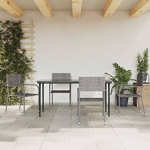 LXYZWRW Gartenmöbel-Set, 5-teilig, Grau und Schwarz, Polyrattan und Stahl, Gartenmöbel-Sets