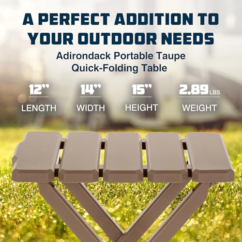 Image of Camco Adirondack Portable Outdoor Camping Small Weatherproof Rustproof Durable Plastic Folding Side Table for Indoor and Outdoor Use, Taupe