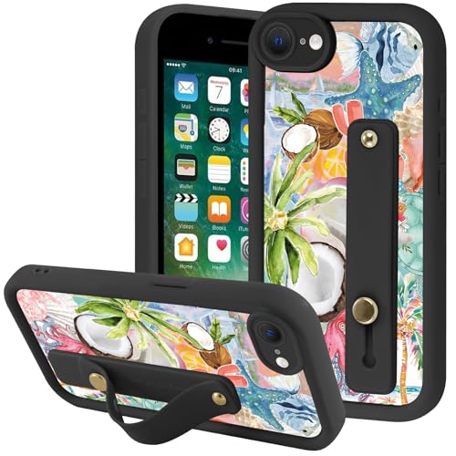 Coque iPhone SE 2022/2020 Summer Ocean avec dragonne réglable en silicone antichoc
