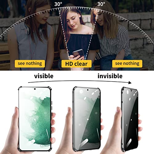 Jonwelsy Anti Peeping Case for Samsung Galaxy S22, 360 Degree Protection 4 Anti-Drop Corners Front Privacy Glass Cover Anti SPY Peep Screen Magnetic Adsorption Metal Bumper for Samsung S22 (Silver) - Image 3