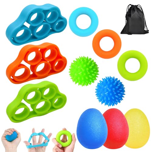 Kinfezlon 11 Stücke Handtrainer Fingertrainer, Handtrainer, Finger Training, Igelball für Hände Therapie, Arthrose Training, Griffstärkung, Lindert Stress, Angstlinderung und Stärkung der Finger