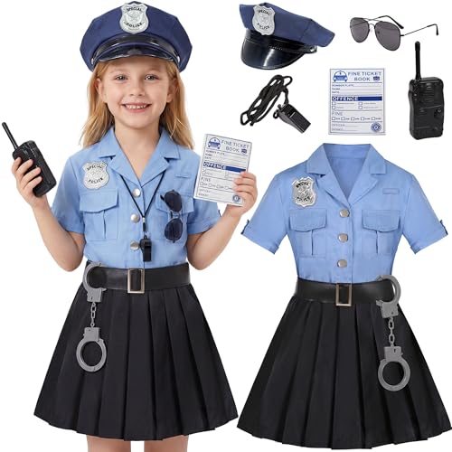 Koatobbor Girls Police Officer Costume Kids Cop Cosplay Outfits Uniform for Halloween Dress Up (7-8...