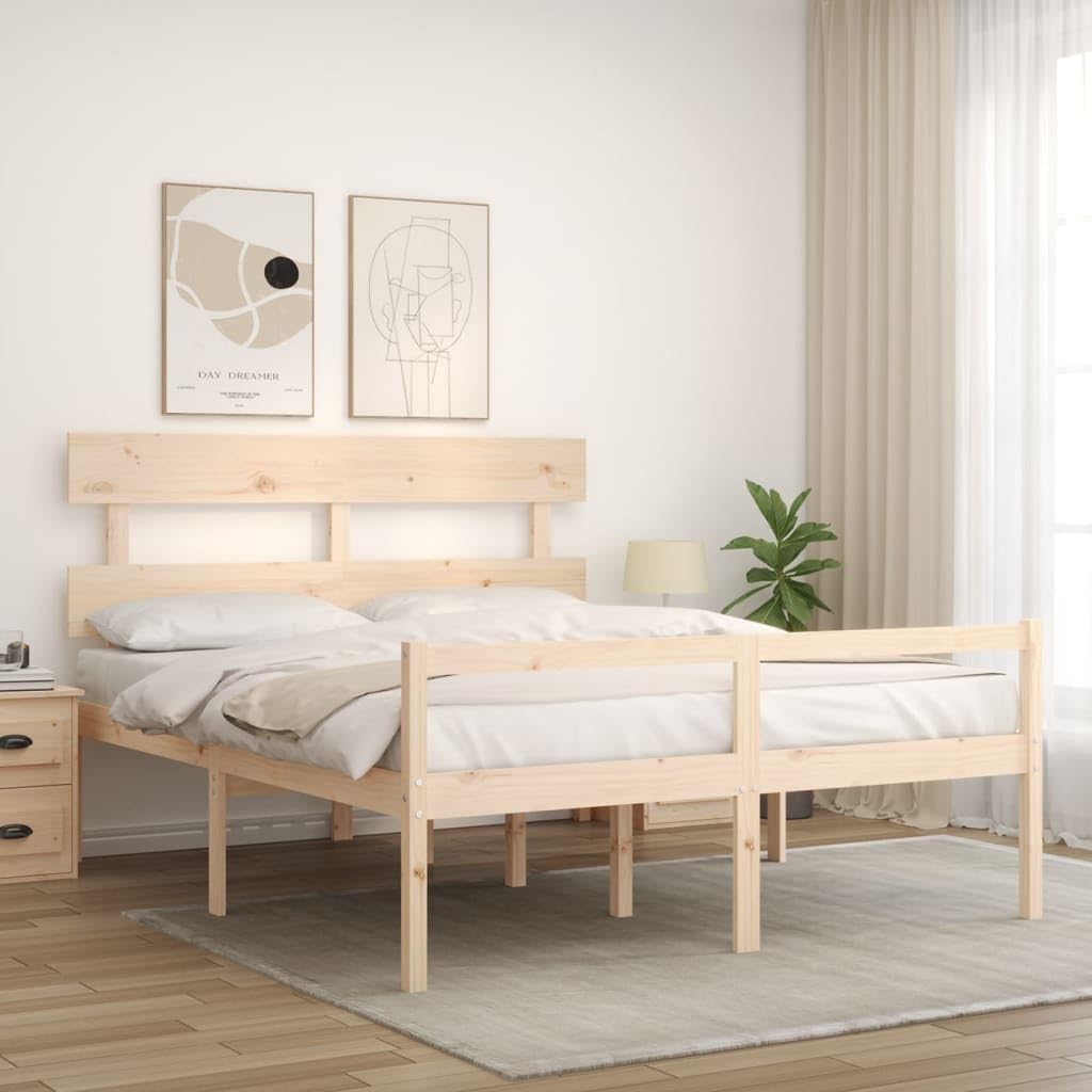Massives Kiefernholz seniorengerecht Standard 160x200 cm Braun | Seniorenbett Massivholz Kiefer 160x200 cm mit Kopfteil Stauraum hohe Sitzhöhe 45 cm Lattenrost