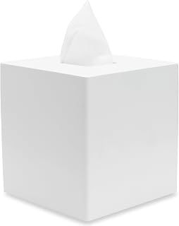 YEWDesign Matte White Square Tissue Box Cover - Rustproof Resin Dispenser for Bathroom, Vanity, Office, Bedroom, Nightstand