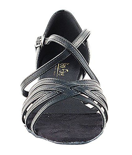 Very Fine Dance Shoes - Ladies Practice, Cuban Low Heel, Waltz Ballroom Dance Shoes - 1670C - 1.5-inch Heel and Foldable Brush Bundle - Black Leather - 9.53