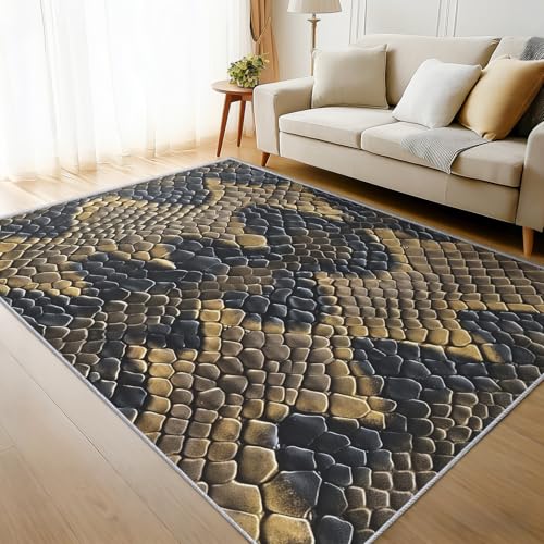Tapis salon antidérapant et lavable grand format motif serpent - 2