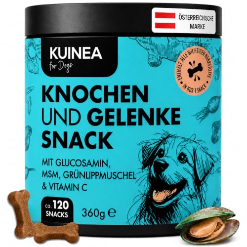 KUINEA® Hochkonzentrierte Gelenktabletten für Hunde als Leckerli – 120 Soft Chews (360g) – Grünlippmuschel Hund, Glucosamin, MSM & Vitamin C – Knochen & Gelenke – Getreide- & zuckerfrei, laborgeprüft