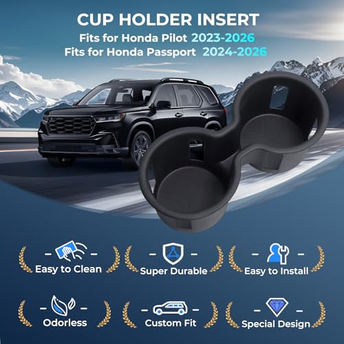 Image of Center Console Cup Holder Inserts for Honda Pilot 2023-2026 & Passport /Ridgeline 2024-2026, Interior Accessories TPE Car Cup Holder Cover for 23-26 Pilot & 24-26 Passport /Ridgeline, Black
