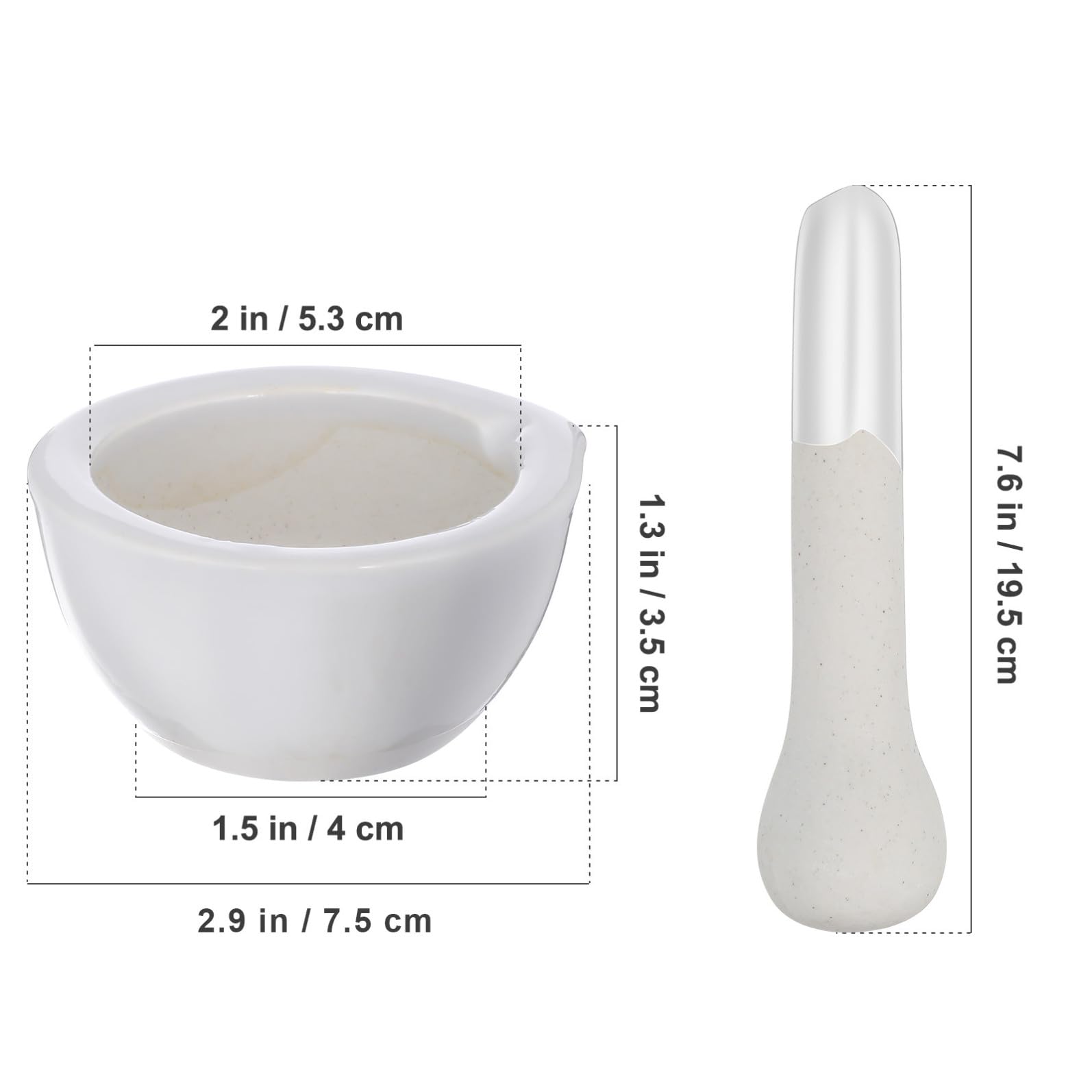 LABRIMP Mortier Pilon la Cuisine pour Broyer Comprimés et Compléments en Céramique Blanche, Bol Rond Fait Main, Lot de 2 Sets de Sets Usage la Cuisine et Laboratoire