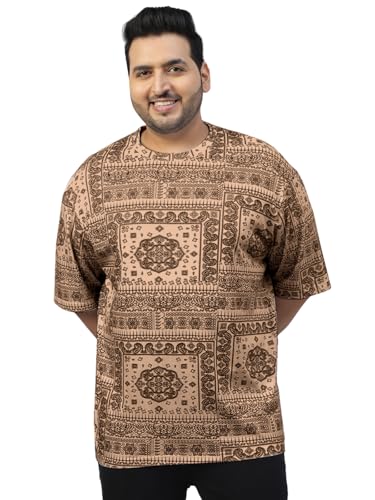 Image of Veirdo 100% Pure Cotton Oversized Loose Baggy Fit Drop Shoulder Paisley Printed Plus Size T-Shirt for Men (Sizes: 2XL to 5XL)