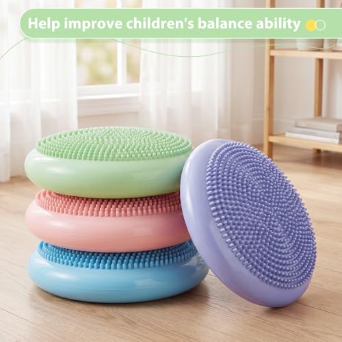 Image of Amylove 4 Pcs Wiggle Seat Inflated Wobble Cushion for Sensory Kid 13 Inch Balance Disc Kids Flexible Seating Exercise Sensory Pad Chair Cushion for Classroom Office School(Dopamine)