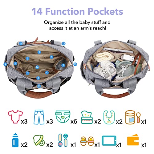 Beaulyn Diaper Bag Tote With Pacifier Case And Changing Pad, Large Capacity Travel Baby Diaper Bag Backpack For Mom Dad #TOP2