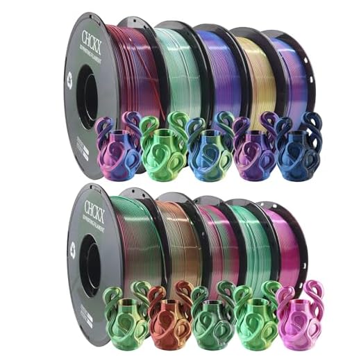 CHCKX 10 Pack PLA Filament Bundle, Silk Tricolor PLA Filament 10 Rolls, 1kg Spool(2.2lbs), 1.75 mm, Dimensional Accuracy +/- 0.02mm, 10 Different Triple Color
