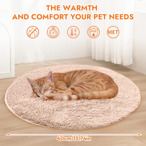 Peelanmall Heizmatte für Hunde und Katzen 40 x 40 cm, Innenwärmematte USB Lade Haustier Heizdecke 28 ℃ Konstante Plüsch-Haustier-Heizkissen, Katze Heizdecke, Weich & kuschelige Katzendecke (Khaki)