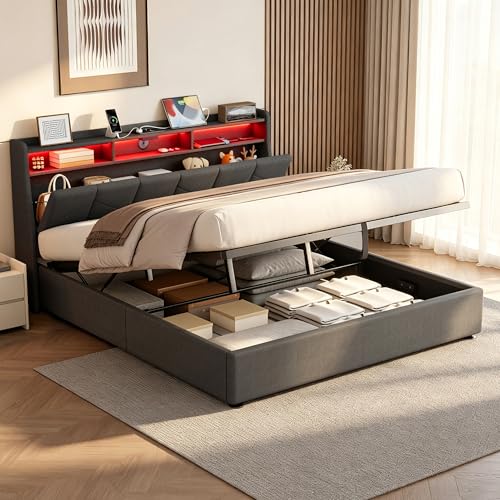 Mydtt Polsterbett 180x200 cm Bett mit Stauraum, Doppelbett LED Stauraum...