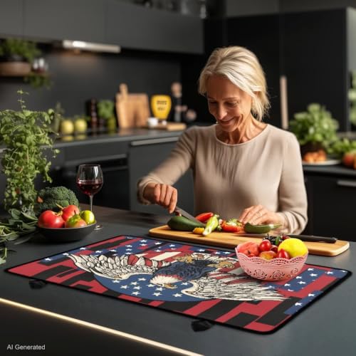 Image of Induction Stove Top Cover Protector Multipurpose Flat Top Stove Cover Mat Universal Stove Top Cover for Electric Anti-Scratching Cooktop Mat, 29 x 21 Inch, Vintage American Eagle Print