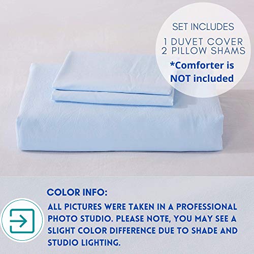 Alazuria Bedding Duvet Cover 3 Piece Set - Natural Wrinkled Style 100% Washed Microfiber, Ultra Soft, Breathable With Zipper Closure (1 Duvet Cover + 2 Pillow Cases) Amalfi Blue, Queen #TOP3