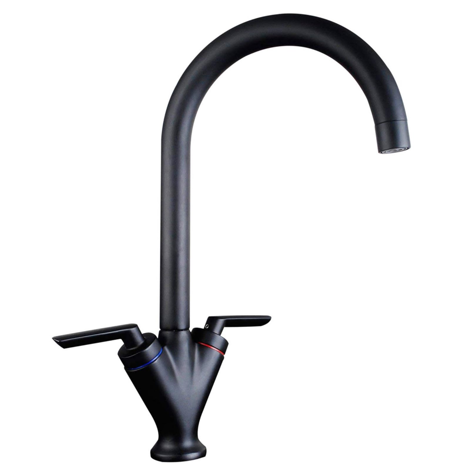 Kitchen Tap, Dual Lever Kitchen Sink Mixer Tap Swan Neck Water tap hot & Cold Taps 360° Swivel Spout Faucet, 1 Hole (Black)