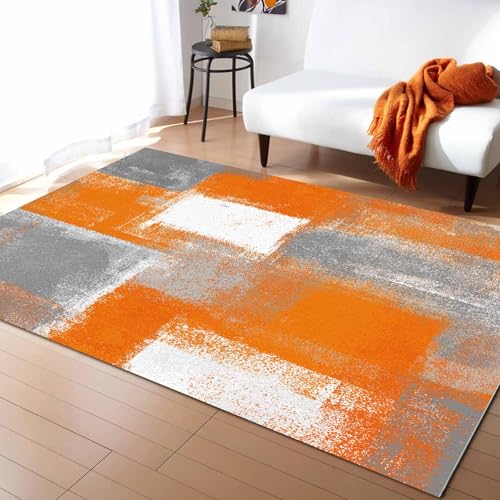 Olivefox Rugs Abstract Geometric Oil Painting Orange Non-Slip Stain-Proof Accent Area Rug for Bedroom Living Room Home Decoration, 3x5 Feet Soft Rectangle Carpet Super Absorbent by Olivefox - Used condition - US$30.50