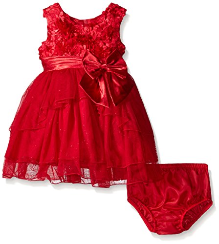 Bonnie Baby Girls' Bonaz Dress with Tiered Hi-Low Mesh Skirt, Red, 24 Months