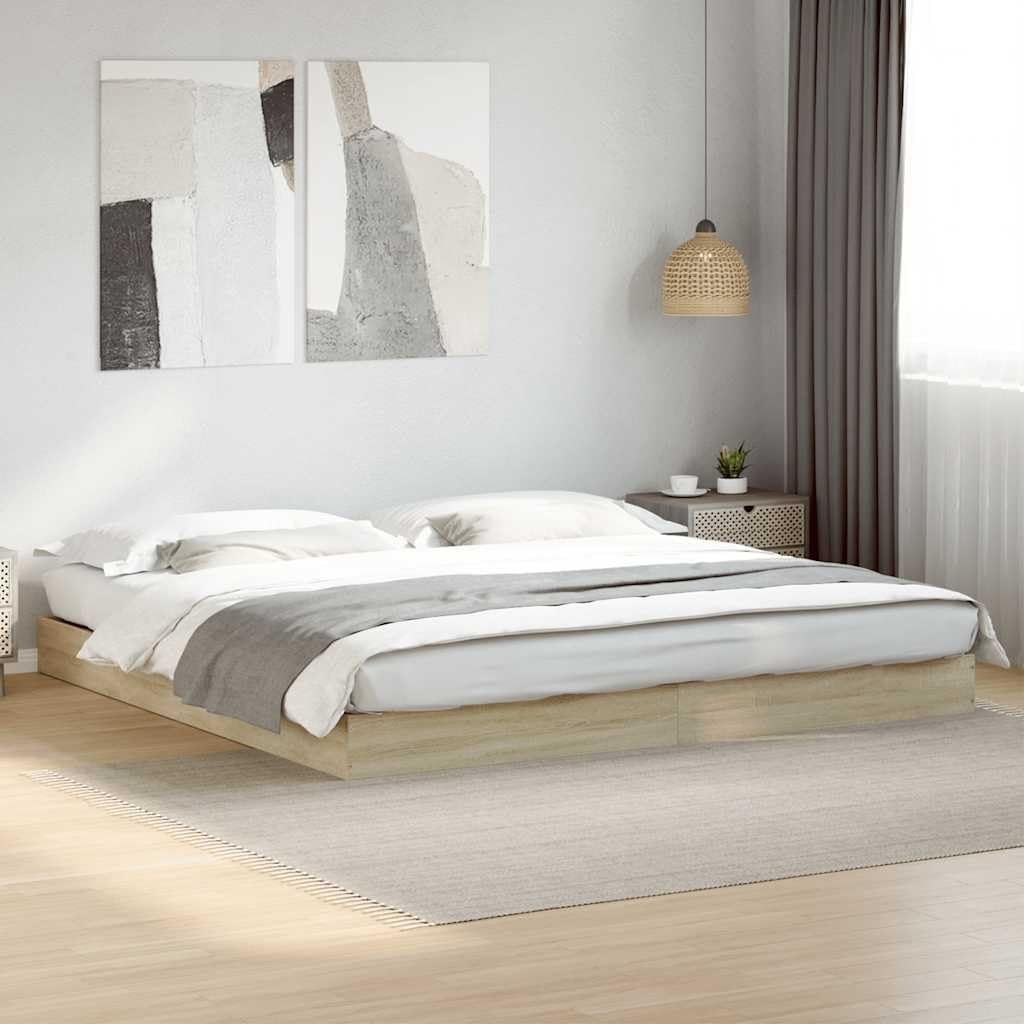 Brokky Cama 180x200 cm Estructura de Cama Madera Somier 180x200 cm con Base de Láminas Cama Doble, Cama Adulta-Roble Sonoma-180 x 200 cm/17 cm