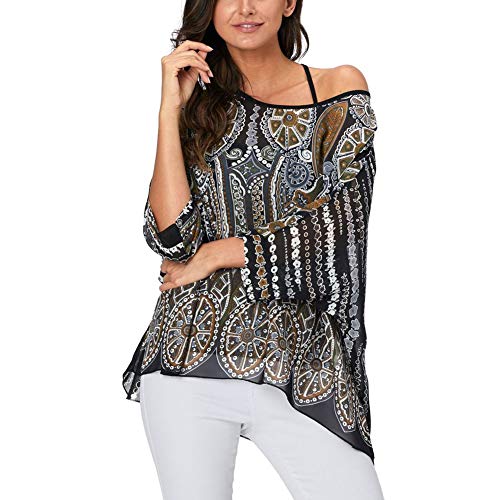 Image of Ckikiou Plus Size Batwing Flowy Semi Sheer Chiffon Blouse Tunic for Women Summer Floral Print Boho Beach Cover ups