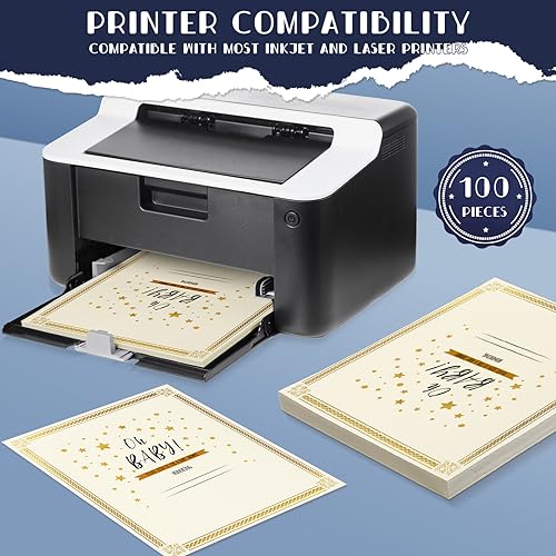Kosiz 300 Pcs Linen Certificate Holders Kit 100 Gold Foil Certificate Paper 100 Single Sided Linen Diploma Holders 8.5\'\' x 11\'\' 100 Gold Foil Award Seals Sticker for Award Accomplishment(Blue) - Thumbnail 4