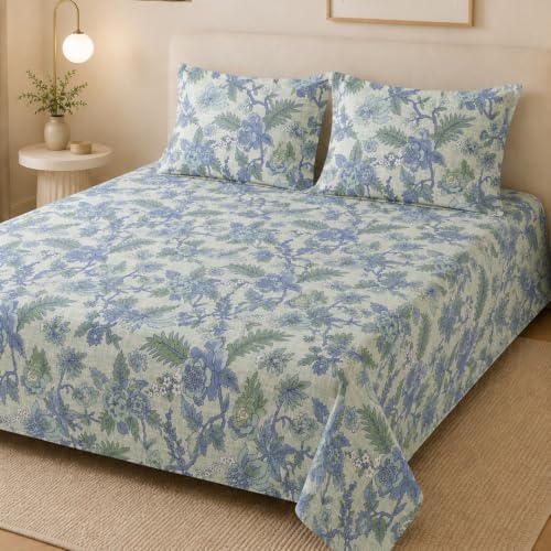 Image of LANE LINEN Symphony 100% Cotton 144TC Double Bedsheet Set, 3 Piece, Printed | Printed 3-Piece Set With 1 Double Flat Bedsheet (2.29 x 2.54 m), 2 Pillow Covers, 144 TC, Soft & Breathable Cotton