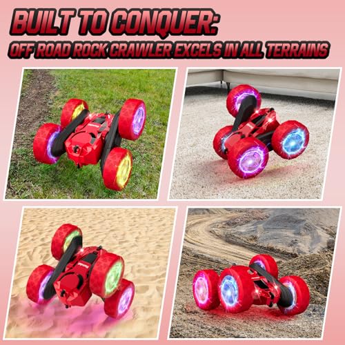 Image of Hamdol Remote Control Car for Kids Ages 6-12, 4WD RC Stunt Car with LED Lights & 360 Flips, 2.4GHz Fast Electric Toy Vehicle, Upgraded Battery, Birthday for Boys Ages 8-10