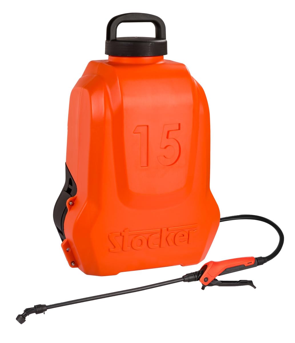 STOCKER Pompa a Zaino Elettrica 15L Li-Ion - Batteria 2,5Ah Autonomia 105min - Doppia Lancia Fibra e Alluminio - Pressione 5 Bar - Trattamenti Giardino e Agricoltura