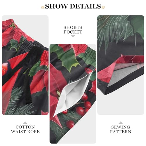 Cardinal Bird Christmas Tree Pajama Bottom Shorts for Men Soft Casual Sleep Lounge Shorts with Pockets S-XXL4