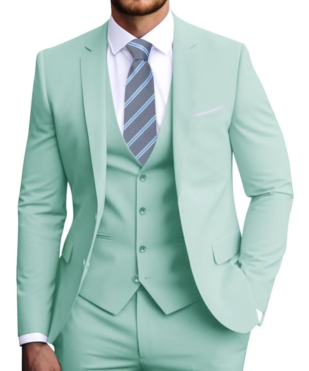 Fesenbo Men's Slim Fit 3-Piece Suit Set, Formal Wedding Tuxedo in Black, Navy Blue