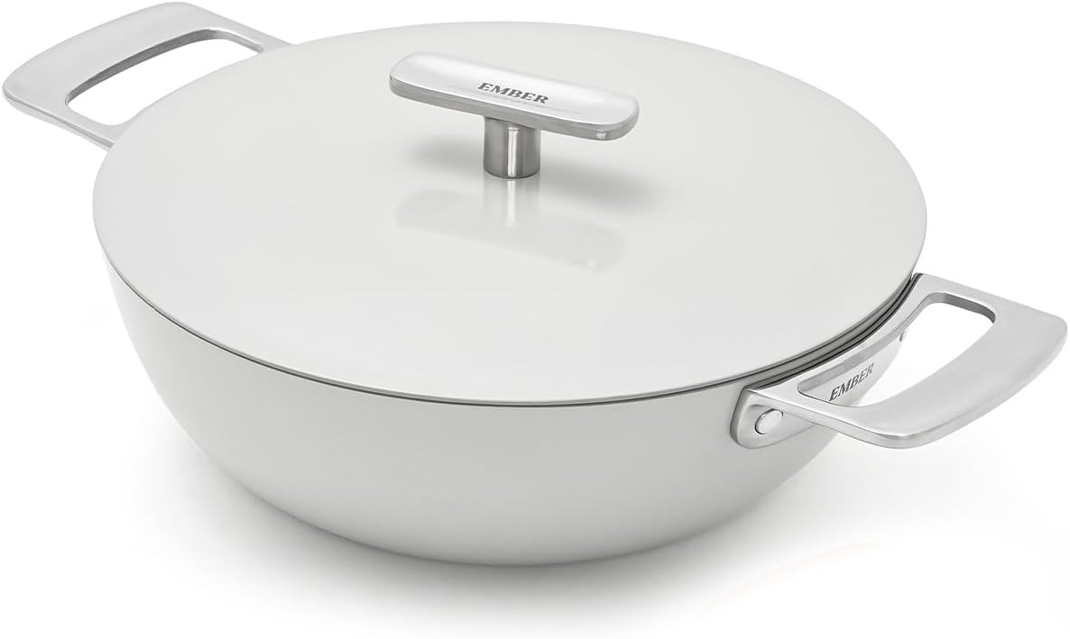 Ember Cookware Arcilla Ceramic Kadai 24cm | Induction Cookware | 2.6 Litre Non Stick Non Toxic with Metallic Lid | ISI Certified | Ceramic Kadai for Cooking | Steel Handle | 5-Year Warranty|Grey