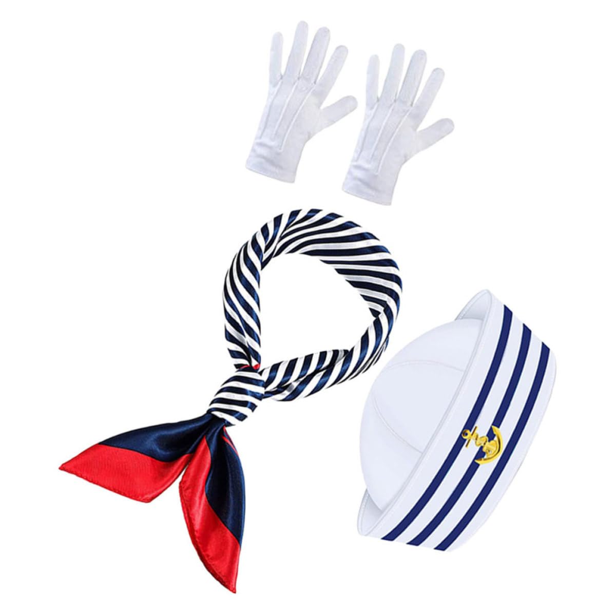 Tofficu 5 Set Set Costume Marinaio Cappello Capitano a Righe Blu Bianche