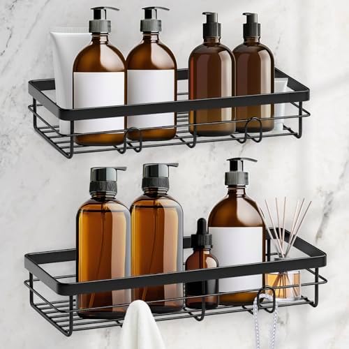 Shower Tray 2 Piece Self-Adhesive Hanging Tray, Storage Box, No Drill Shower, For Home Decor, Bathroom Accessories