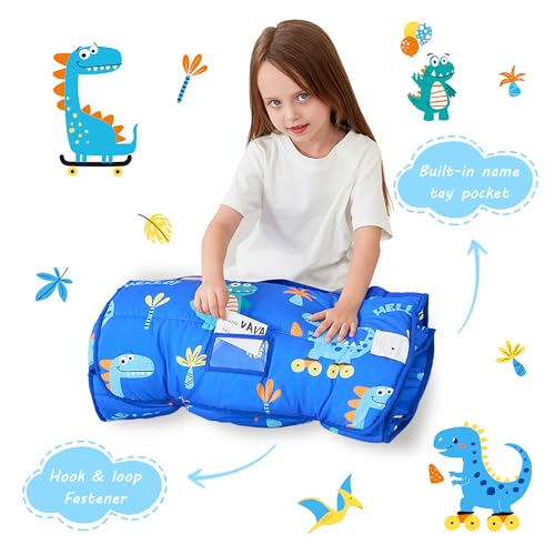 Image of Lasoftan Toddler Nap Mat with Pillow and Blanket, Extra Large Rolled Napping Mats,Slumber Bags for Boys Girls,Kids Sleeping Bag for Daycare, Preschool Travel Camping